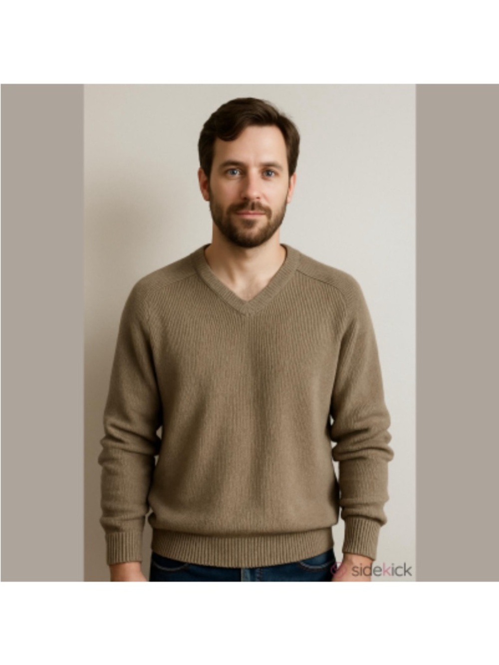 Vintage Ingo Canada Classic V-Neck Sweater in Taupe Wool XL